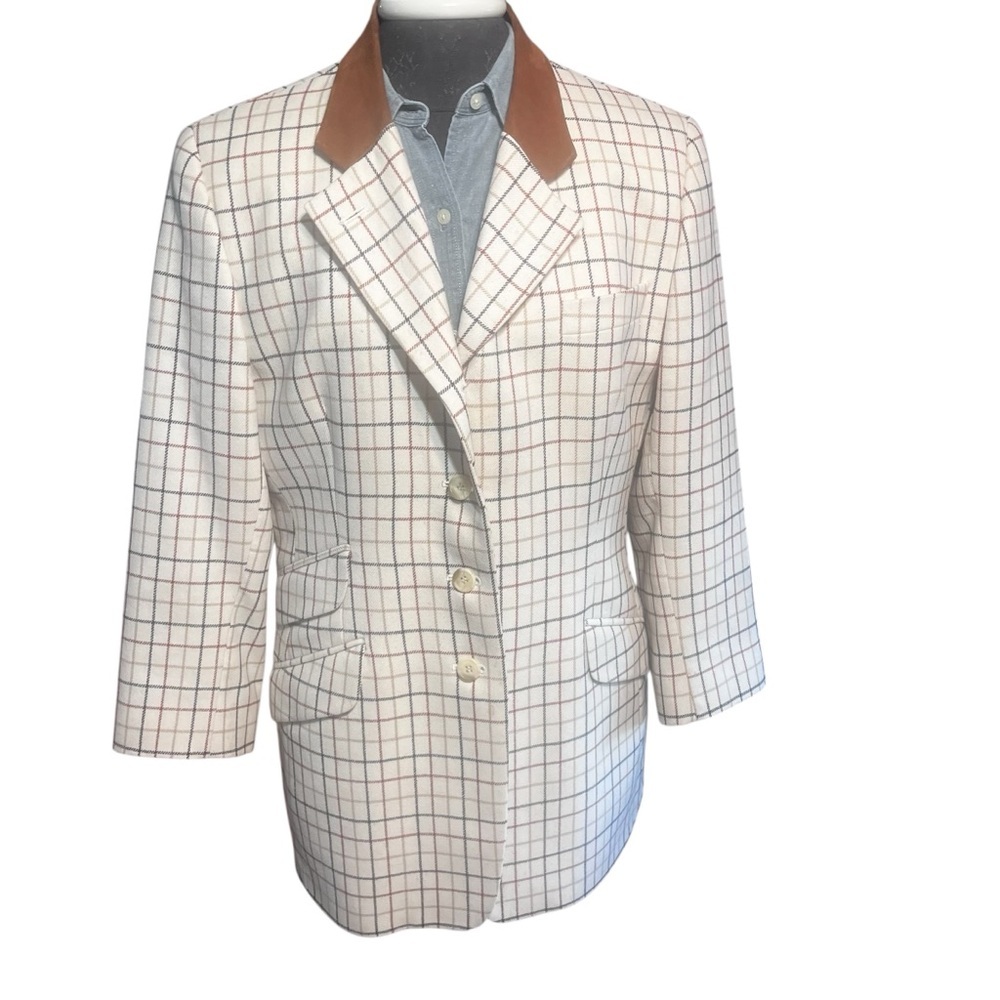 Daks Signature Houndstooth Windowpane Wool Riding Blazer Large/14 Wool